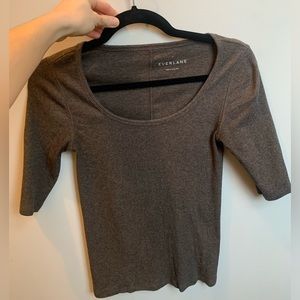 The Pima Micro-Rib Scoop-Neck Tee in Heathered Fatigue (S)